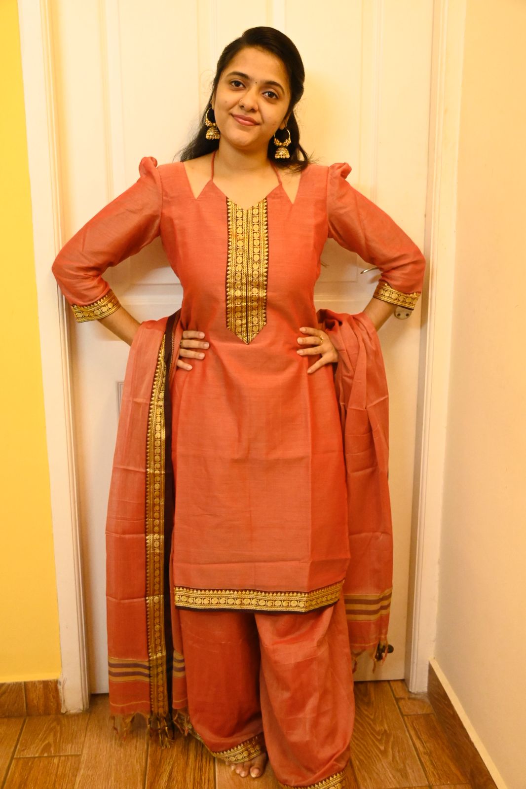 NARAYANAPET 2Pc (ANARKALI )SET-PEACH