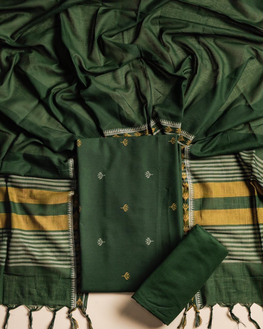 HANDLOOM MALAI COTTON SET- GREEN