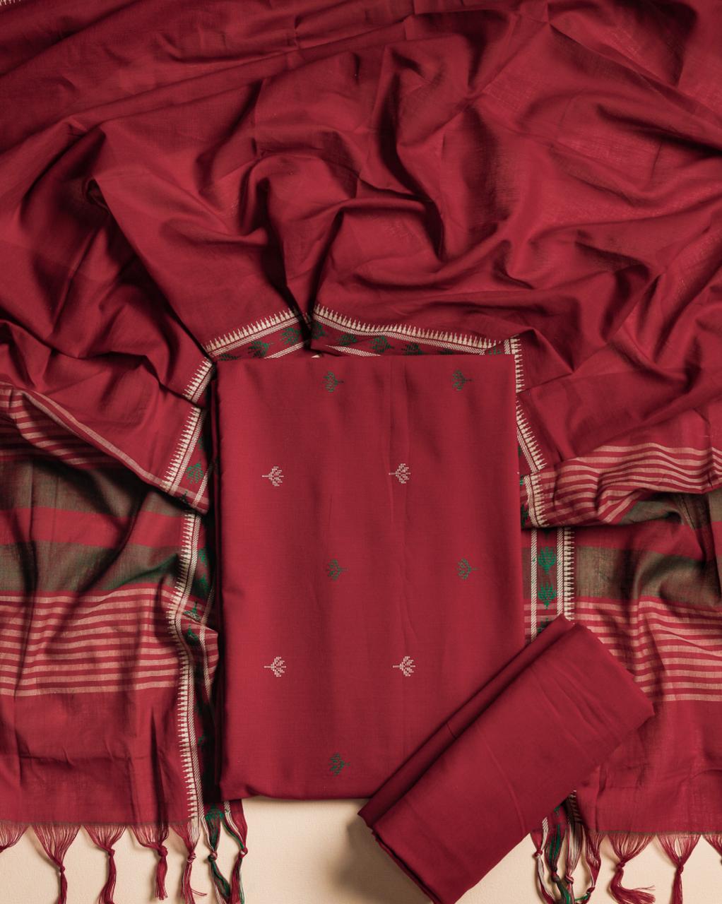 HANDLOOM MALAI COTTON SET - MAROON