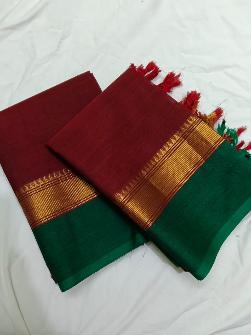 PURE KANCHI COTTON SET -  REDDISH MAROON